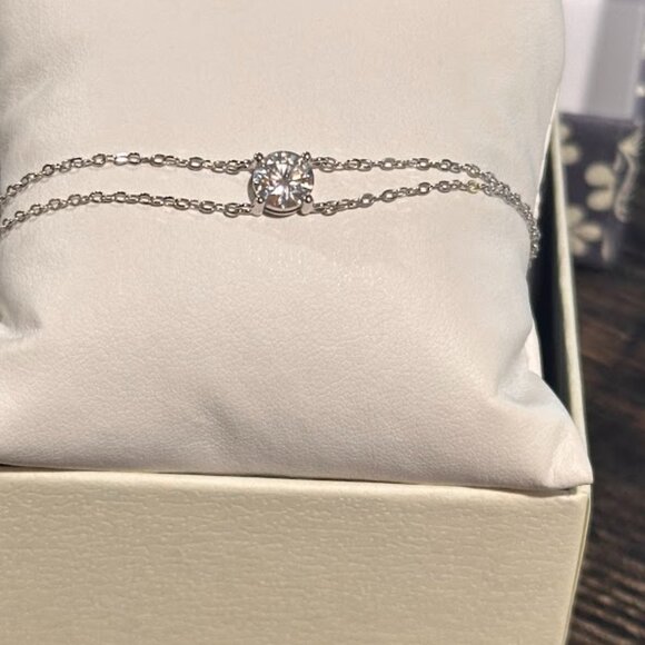 Moissanite 2 Carat Round Pendant Double Strand Bracelet 925 Sterling Silver NWT - Picture 1 of 16
